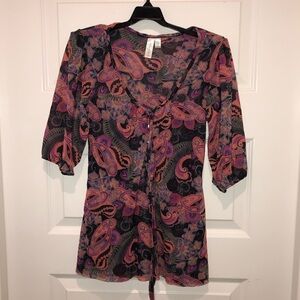 Y2K 90s Daisy & Clover Anthropologie Floral Paisley Mesh Shirt Blouse Top sz XS